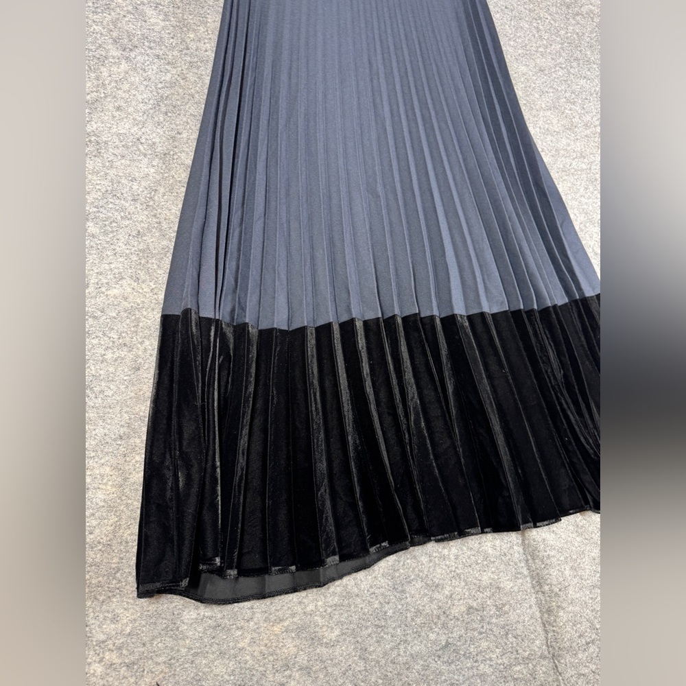 Sandro Pleated Two-Tone Maxi Skirt Size 3 Velvet Trim Quiet Luxury Belted Chic - Picture 6 of 14
